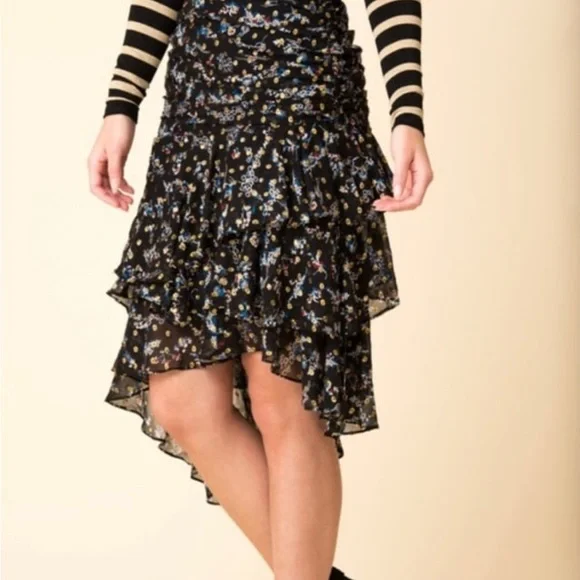 Veronica Beard Black Printed Asymmetrical Midi Skirt - Picture 2 of 5